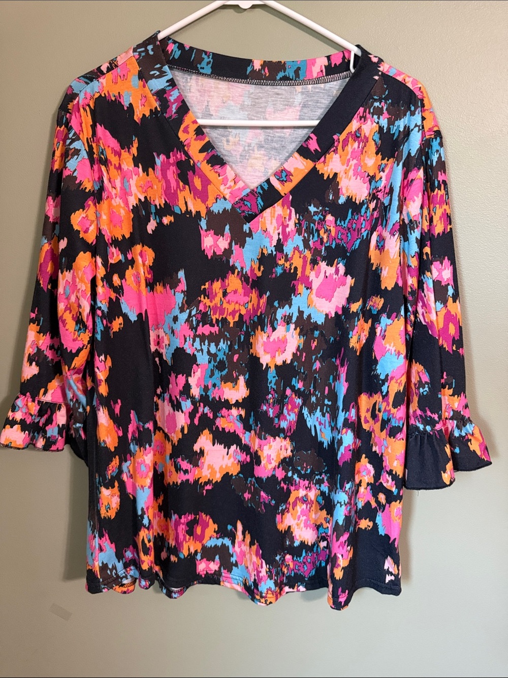 Women’s Loman V-Neck Ruffle Sleeve Top - Black Multi